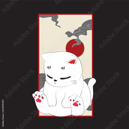 cat illustration with japanese style for kaijune event, notebook, logo