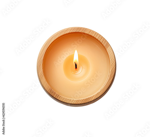 Wooden candle isolated on transparent background, top view, Generative AI photo