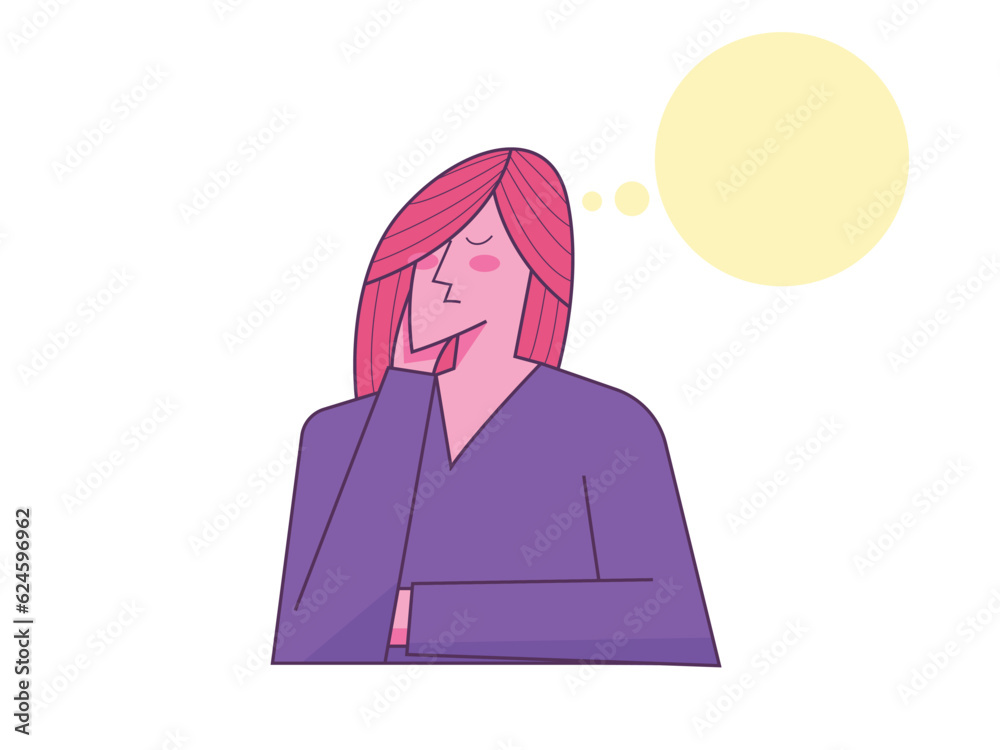 Deciding, choosing, dreaming, problem-solving in the head. Pensive woman with bubble thinking Deciding, choosing, dreaming, problem-solving in the head. Pensive woman with bubble thinking