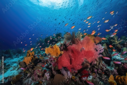 a school of fish swimming among brightly colored coral reefs, created with generative ai
