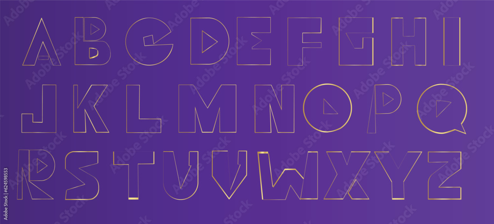 Gold outline font, alphabet letters font Gold outline font, alphabet letters font