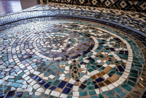 close-up of intricate mosaic tile detail in public building, created with generative ai