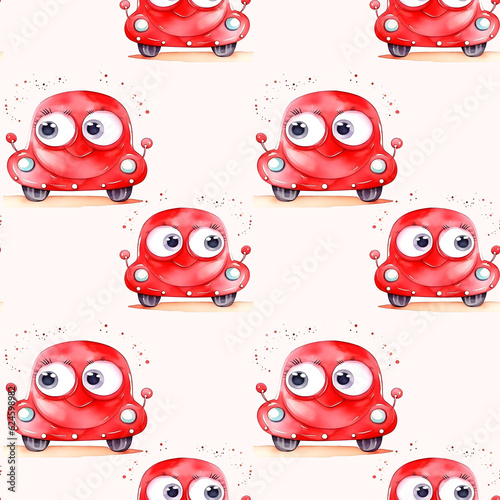 watercolor cars Seamless Pattern, generrated ai photo