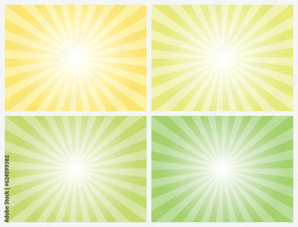 Sunburst background set. Abstract sunburst background with yellow and green lines. Sun rays Retro vintage style backdrop. Sunburst Pattern Background. Summer Banner.