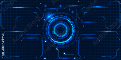 Vector illustration of futuristic blue digital high technology with circle hud and digital circuit element pattern for game and advertising artwork.Future tech concepts.