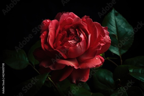 red rose against a dark background, with dramatic contrast, created with generative ai