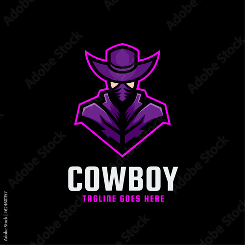 Vector Logo Illustration Cowboy Simple Mascot Style.