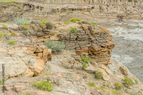 A unique outcropping of rock in the Avonlea Badlands, near Avonlea, Saskatchewan, Canada photo
