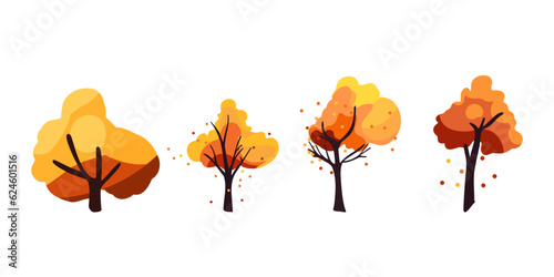 Set of autumn trees, vector illustration