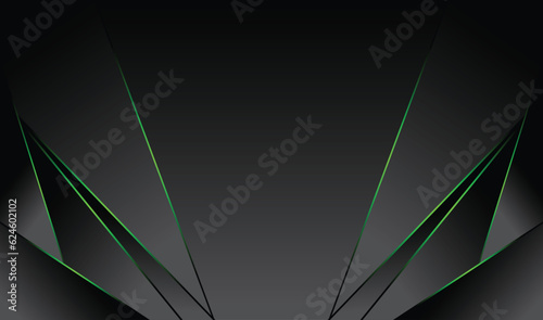 Abstract dark black background with green lines. Vector illustration