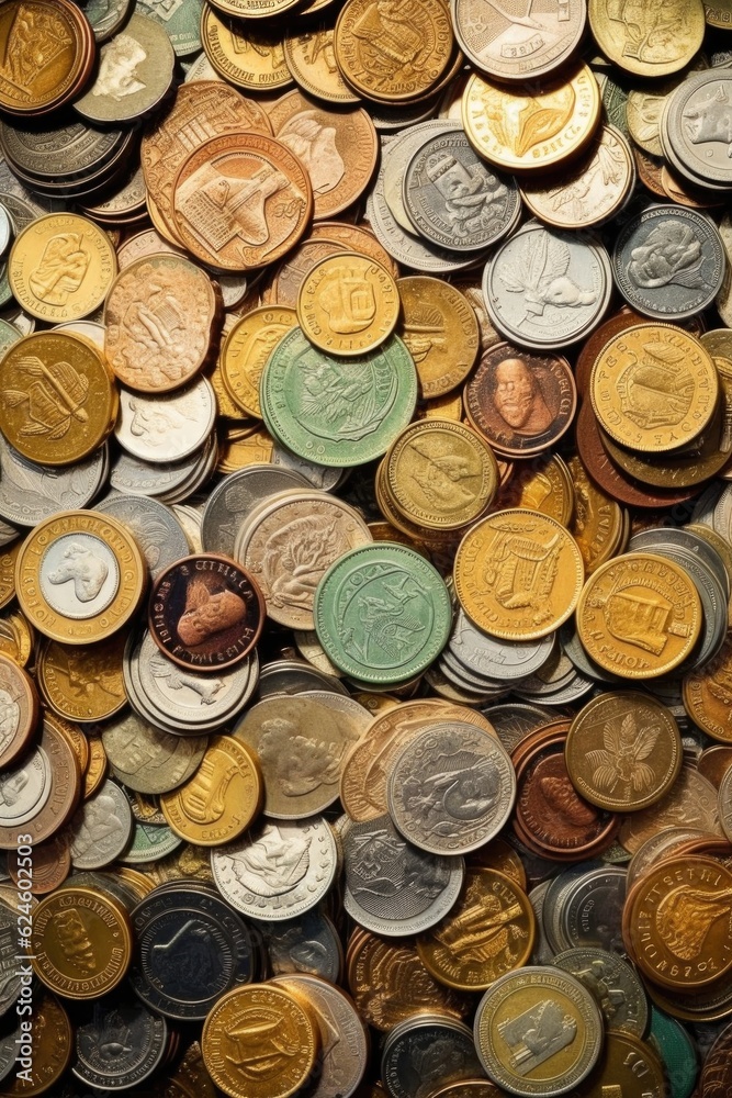 pile of various currency notes and coins, created with generative ai pile of various currency notes and coins, created with generative ai
