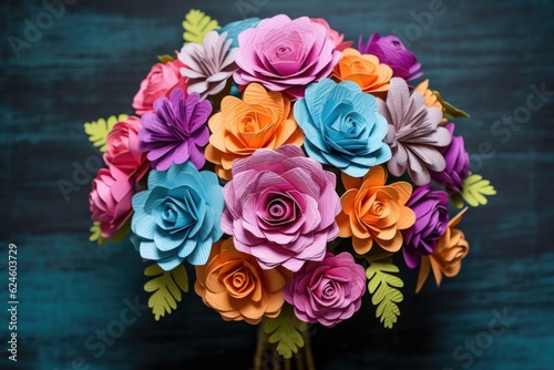 paper flower bouquet with a mix of vibrant colors, created with generative ai