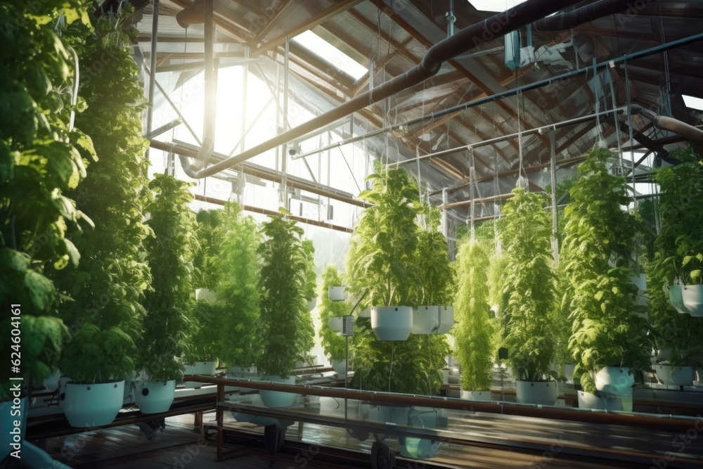 automated watering system in a hydroponic greenhouse, created with generative ai automated watering system in a hydroponic greenhouse, created with generative ai