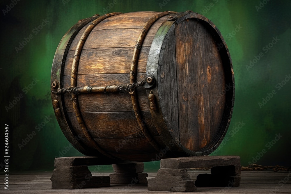 wooden barrel with rusted metal hoops, created with generative ai wooden barrel with rusted metal hoops, created with generative ai