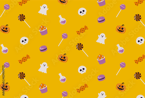 seamless pattern with a set of halloween icons for banners, cards, flyers, social media wallpapers, etc.