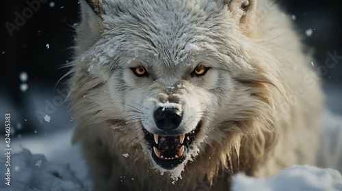 Arctic Fury: Snow Mountain Wolf's Intense Growl. Generative AI