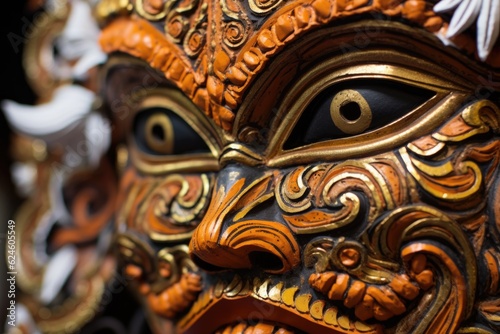 close-up of intricate balinese mask details, created with generative ai © altitudevisual