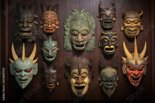collection of various balinese mask designs, created with generative ai