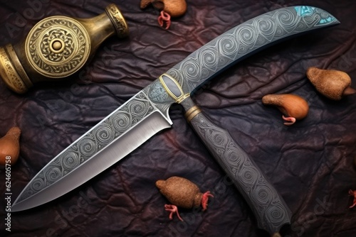 damascus steel blade with stunning patterns, created with generative ai