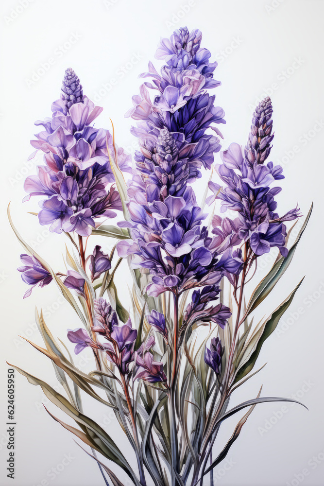 Fototapeta premium close up lavandula angustifolia on white background. AI Generated