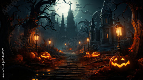Classic landscape for Halloween. AI Generated