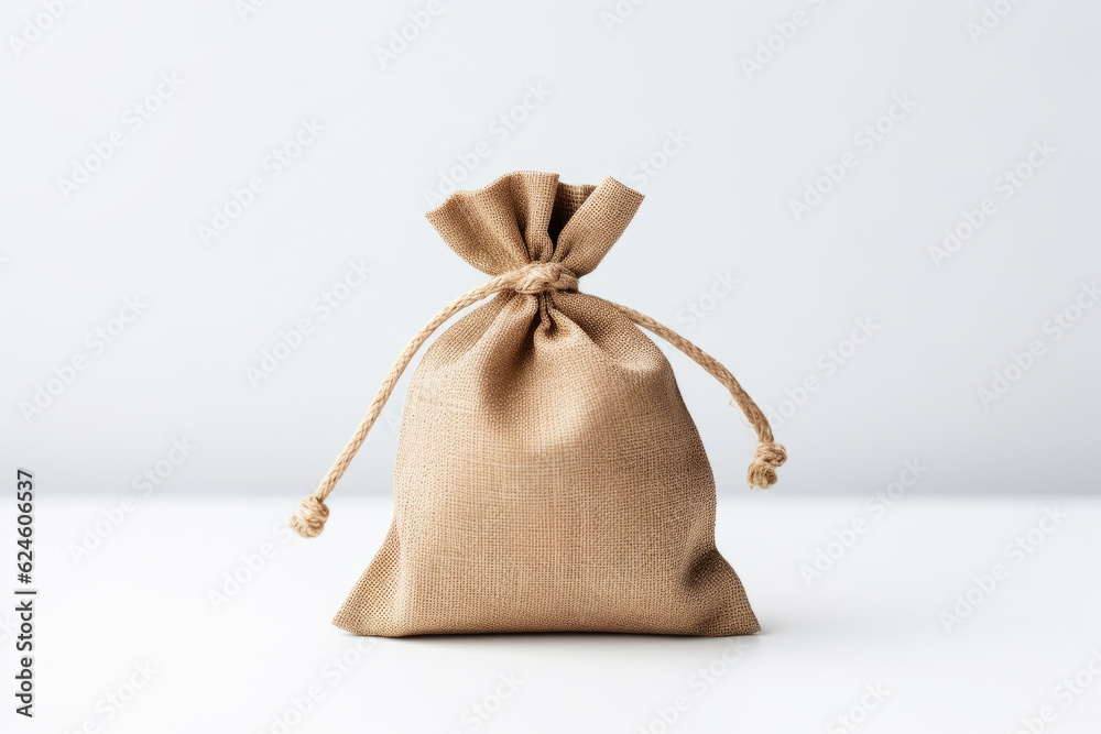 tiny money bag, isolated, minimalistic, high angle view, light background. AI Generated tiny money bag, isolated, minimalistic, high angle view, light background. AI Generated