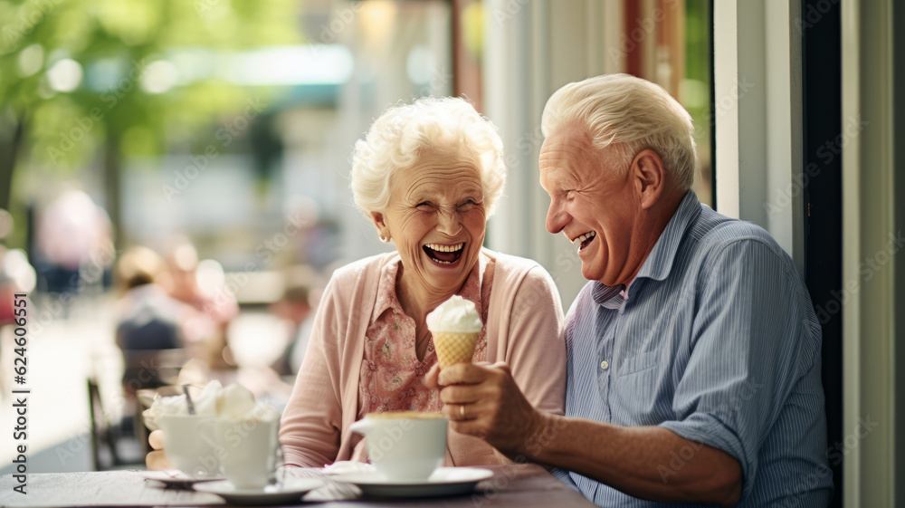 sweet senior couple eating ice cream AI Generated sweet senior couple eating ice cream AI Generated