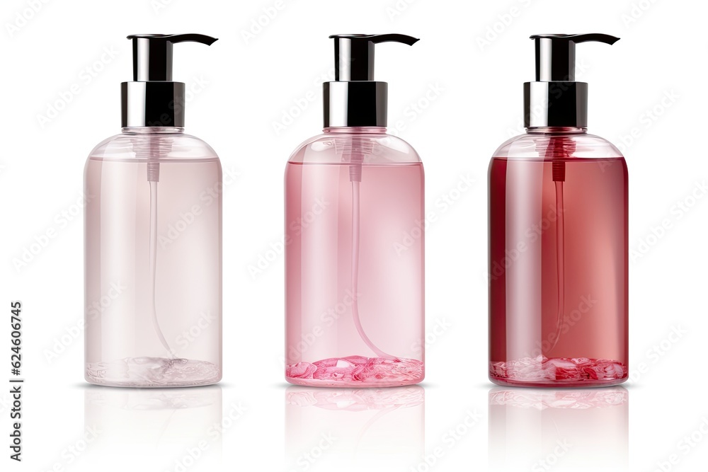 Set of Cleansing face or make up remover cosmetic bottles isolated on white background Set of Cleansing face or make up remover cosmetic bottles isolated on white background