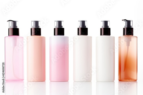 Set of Cleansing face or make up remover cosmetic bottles isolated on white background