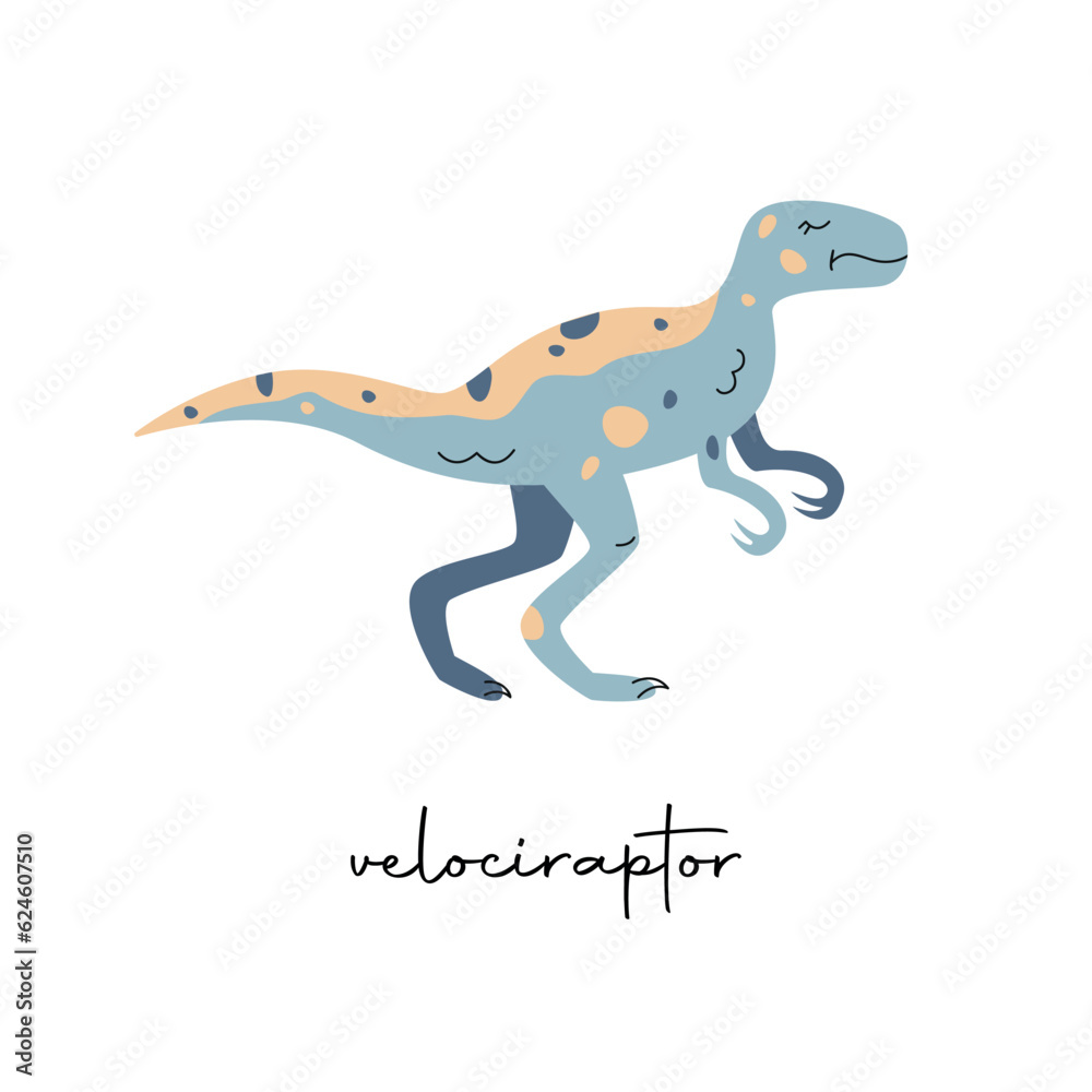 Fototapeta premium Flat vector Flat hand drawn vector illustration of velociraptor dinosaur