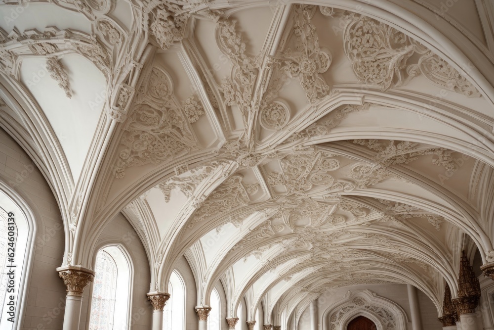 majestic vaulted ceiling with intricate details, created with generative ai