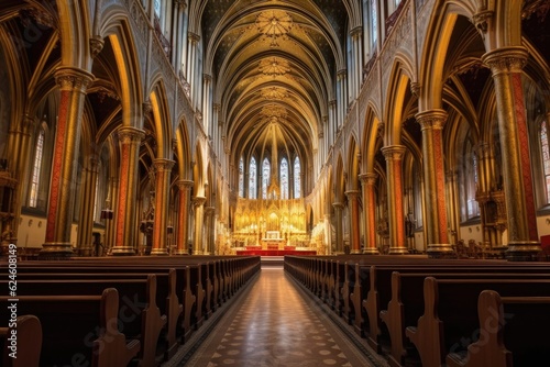 wide-angle view of the cathedrals nave  created with generative ai