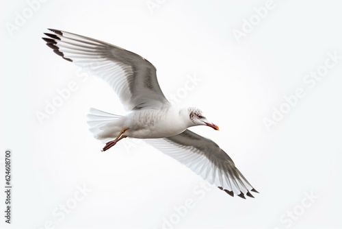 White background seagull in flight. Generative AI