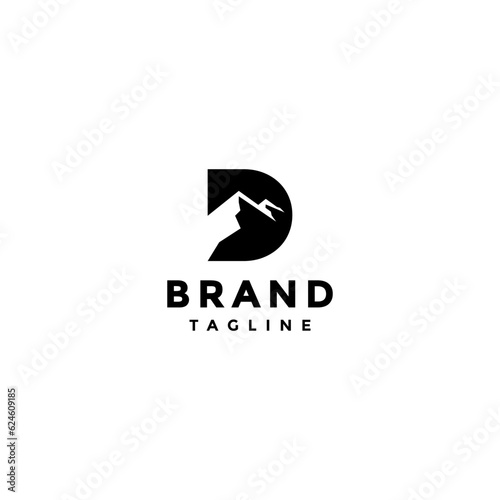 Mountains Silhouette Inside The Letter D Logo Design. Initial letter D With Mountain Line Silhouette Motif Inside Logo Design.