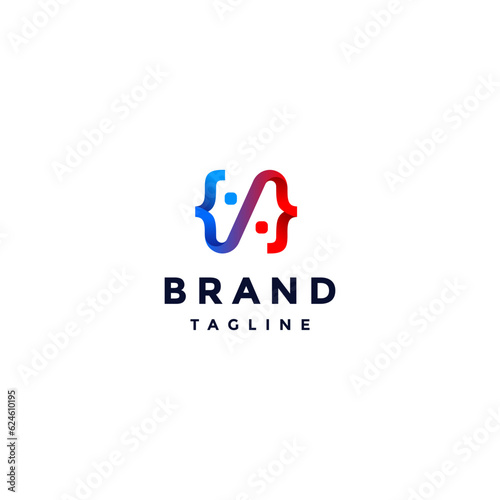 Infinity Brothers Code Logo Design. Silhouette of Two Heads Forming Infinity Code Design.