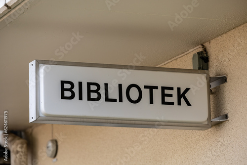Solleron, Sweden A sign in Swedish says Bibliotek, or Public library in Swedish translation. photo