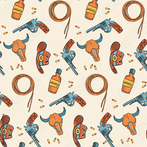 Cowboy Seamless Pattern Vector Illustration. Home decor, Textile design, Wrapping paper, Stationery, Scrapbooking, Digital wallpapers, Website backgrounds.