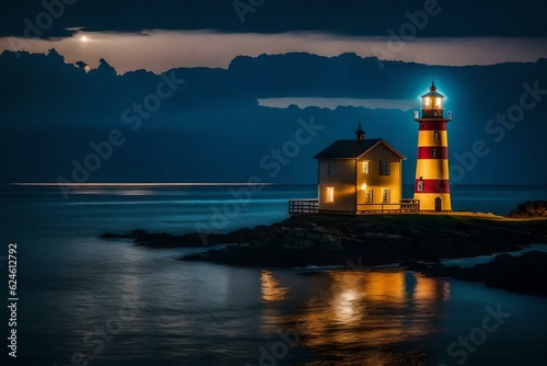 lighthouse at night Created using generative AI tools
