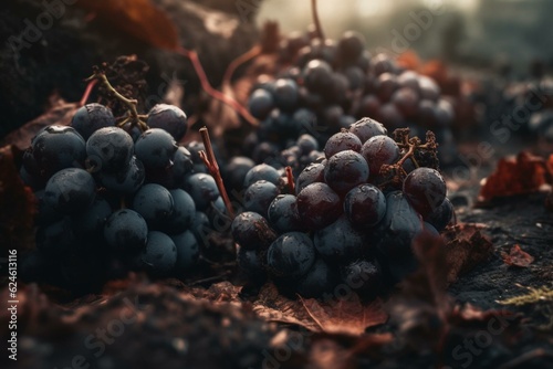 Harvested red tempranillo grapes in Rioja Alavesa vineyards. Winter vintage. Generative AI