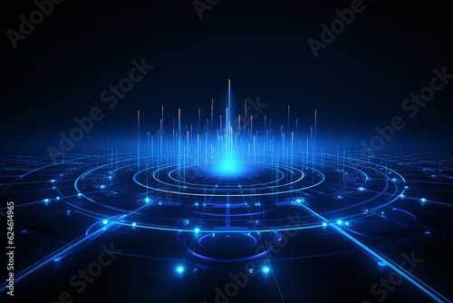 Abstract technology background with circular circuit line, light blue, realistic. for futuristic digital background. Generative AI