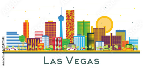 Las Vegas USA City Skyline with Color Buildings Isolated on White.