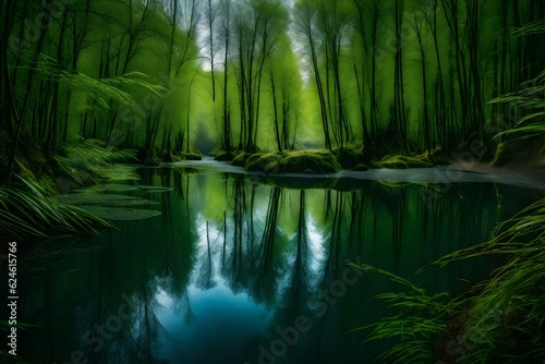 bamboo forest reflection Created using generative AI tools