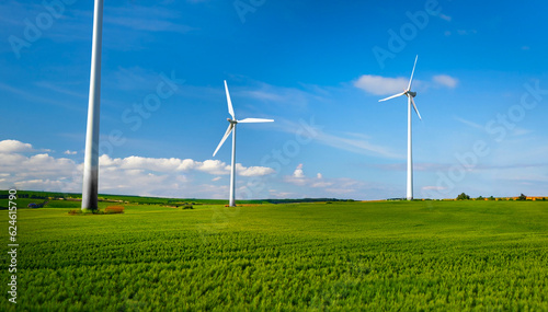 wind turbines farm  clean energy  environmentally friendly sustainable development concept. Ai generative.