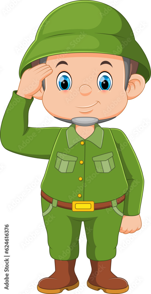 Cartoon army soldier saluting on white background Cartoon army soldier saluting on white background