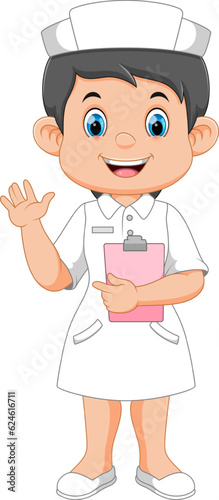 Cartoon smiling nurse holding clipboard