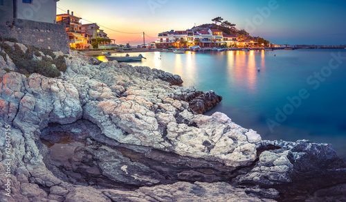 A view of Kokkari fishing village with beautiful beach, Samos island, Greece
