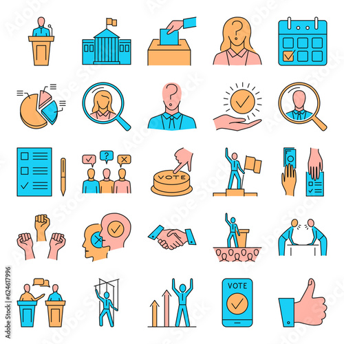 Politics icon set in colored line style