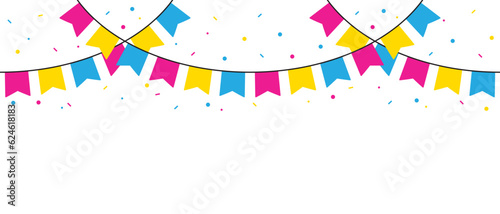 Pink, yellow, and blue colored party bunting, as the colors of the pansexual flag. LGBTQI concept. Flat vector illustration.	