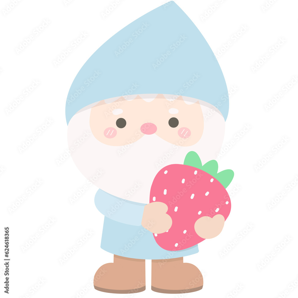 Cute gnome holding strawberry