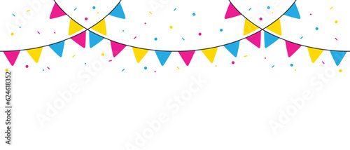 Pink, yellow, and blue colored party bunting, as the colors of the pansexual flag. LGBTQI concept. Flat vector illustration.	
